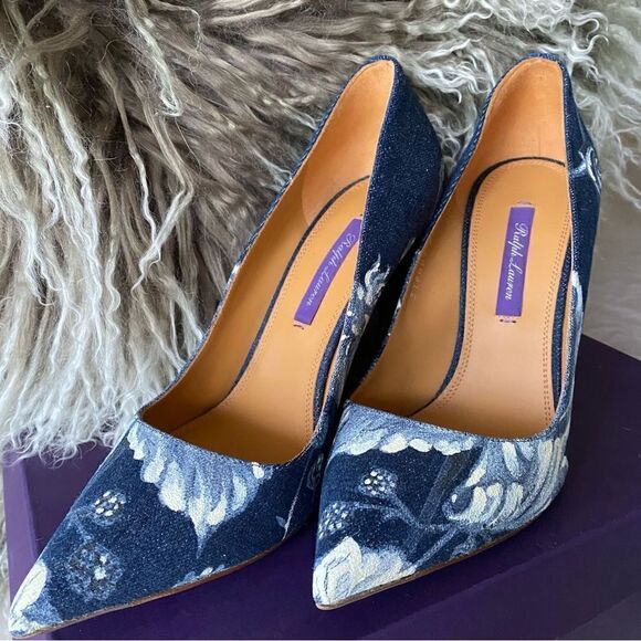Ralph Lauren Spring 2021 Collection Hand Painted Denim Celia Pump - Picture 8 of 16